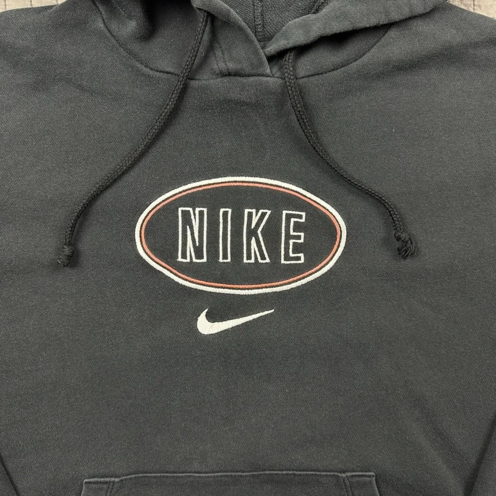 Nike Varsity Knit‎ Logo Pullover Hoodie Sweatshirt Women Medium Black Cropped